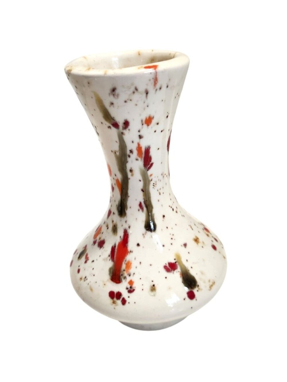 Bar Harbor Pottery Vase Hand-Painted w/Abstract Red & Green Splatter Design READ